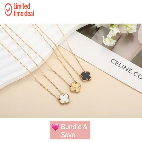 18K Gold Plated Four Leaf Clover Necklace Set 3Pcs Adjustable Chain Lucky - Picture 6 of 8